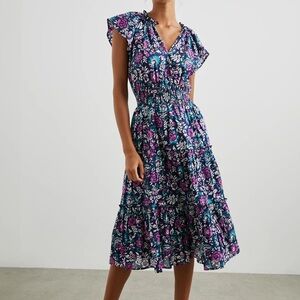 Rails Amelia Woodblock V-Neck Midi Dress Floral Spring Summer Vacation XL
